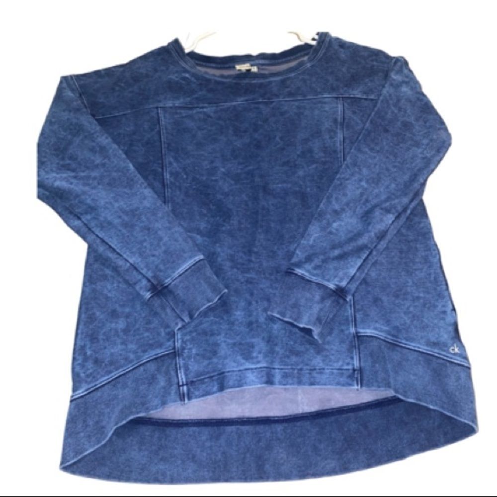 Calvin Klein Mineral Washed Pullover Chambray Denim Look Hi-Lo Sweatshirt Size S
